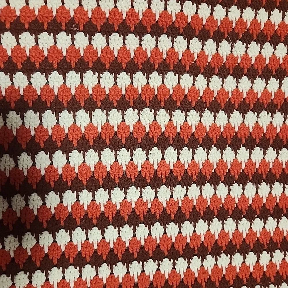 Afghan/Blanket Crocheted Rust-Brown-White  48”x74”Handmade Teardrop Pattern VTG